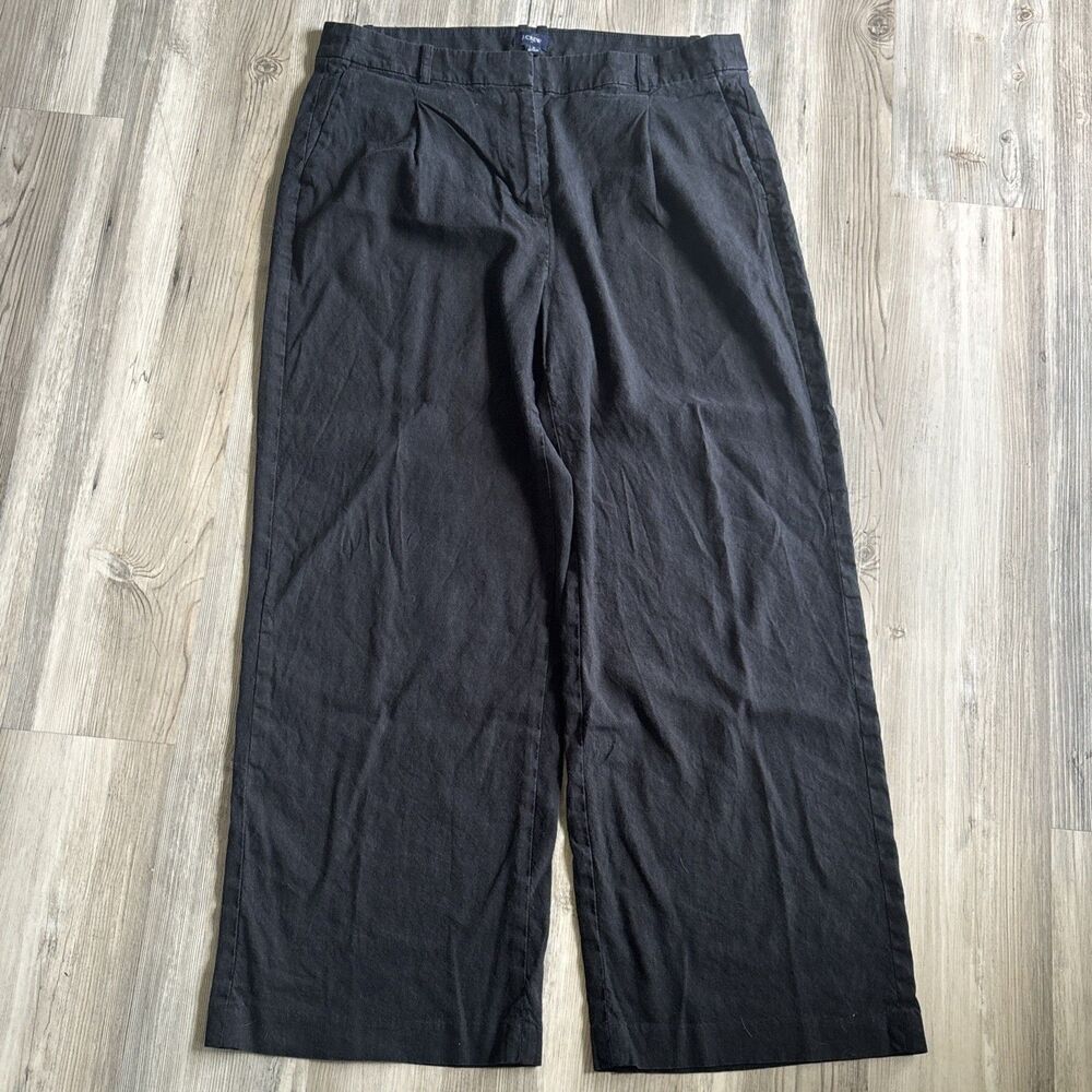 J Crew Black Linen Wide Leg Comfort Boho Work Casual Travel Pants Size 12